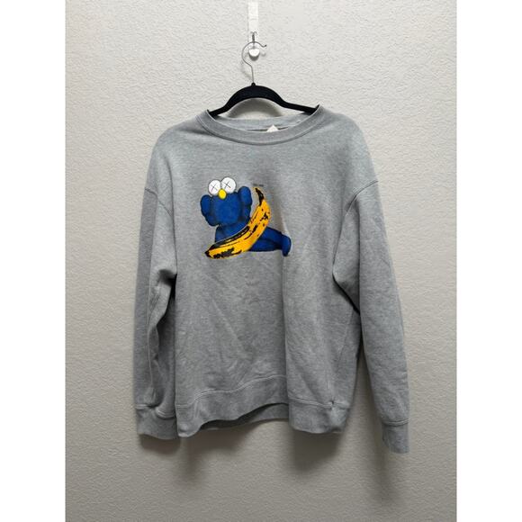 Uniqlo x KAWS Other - Uniqlo KAWS x Warhol Sweatshirt Large Gray Andy Warhol Banana BFF Crewneck UT